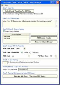 Advanced FoxPro To PDF Table Converter screenshot