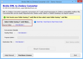 EML files to Zimbra conversion screenshot